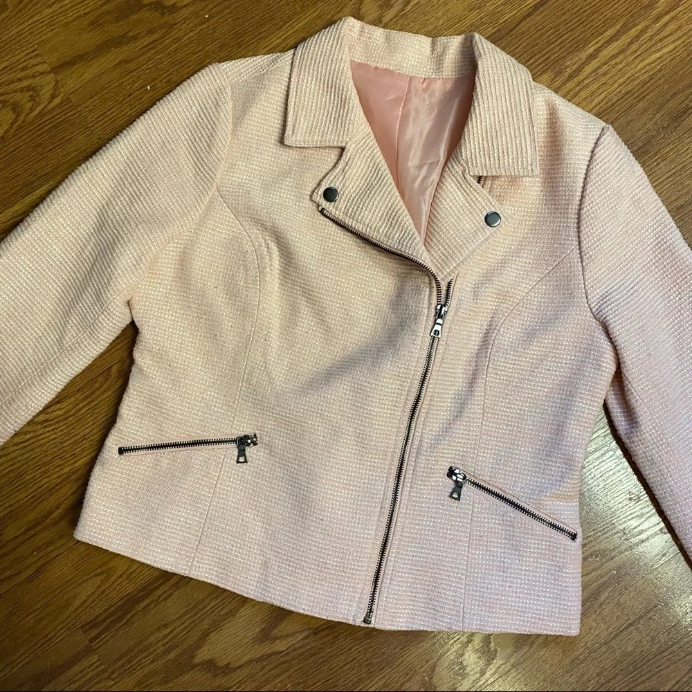 Vintage Y2K Tweed Pink Moto Jacket Size Large